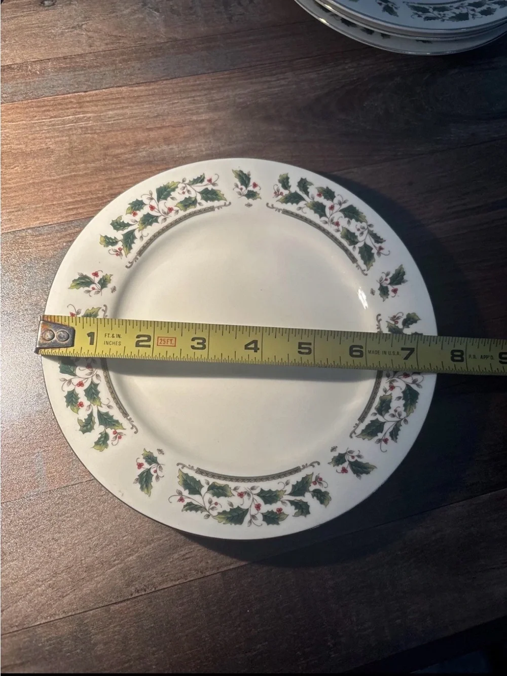 Corelle White Dinner Plates with Green Holly and Red Berry Border - Set of 4